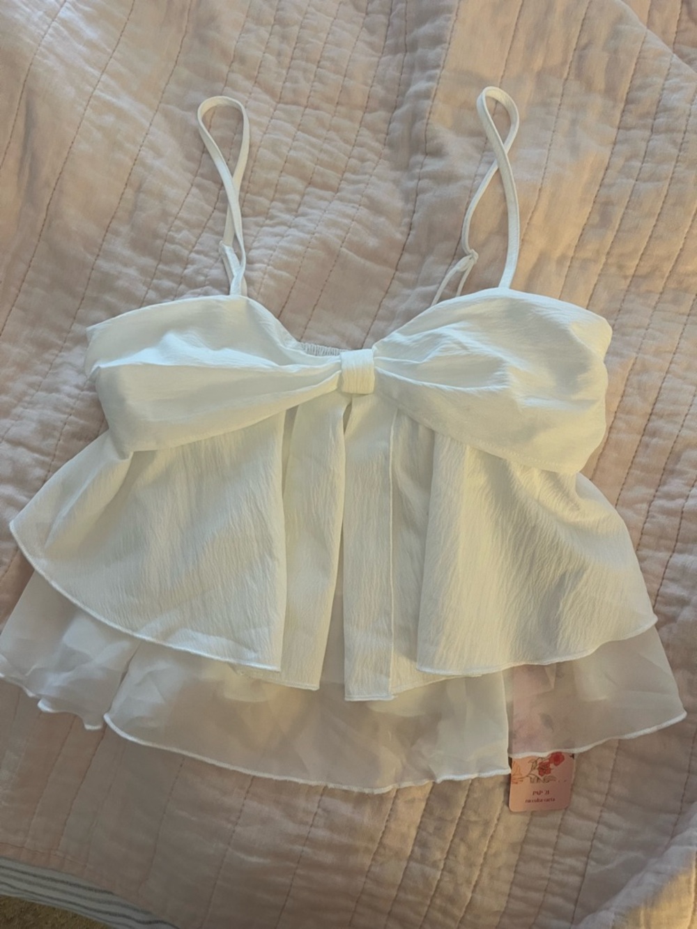 White Spaghetti Strap Bow  Top - Women